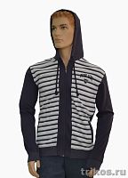 Толстовка мужская полоска с капюшоном на молнии (вставка)