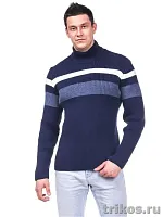 Свитер мужской вязаный (лапша) ворот стойка, комбинированный.