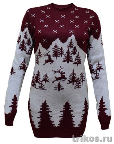 Джемпер женский вязаный Олени удлиненный 