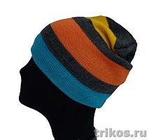 Шапка  вязаная "бини" комбинированная (в полоску)