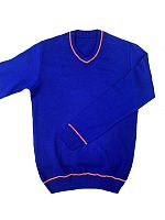 Джемпер мужской вязаный васильковый с оранж.полосками V-обр.вырез