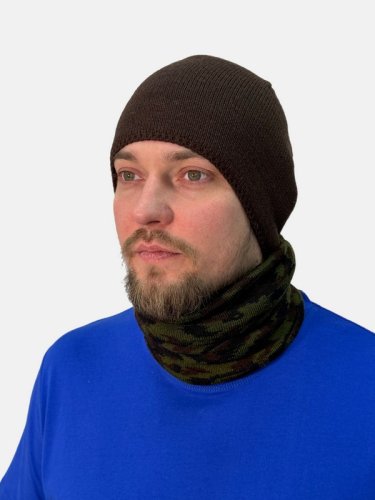 Шапка вязаная спортивная шоколад (двухслойная) Шапка вязаная спортивная шоколад (двухслойная)