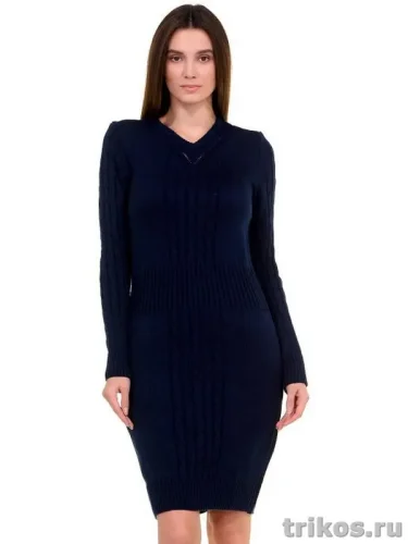 Платье женское вязаное орнамент "Косы" с резинкой на поясе.