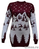 Джемпер женский вязаный Олени удлиненный 