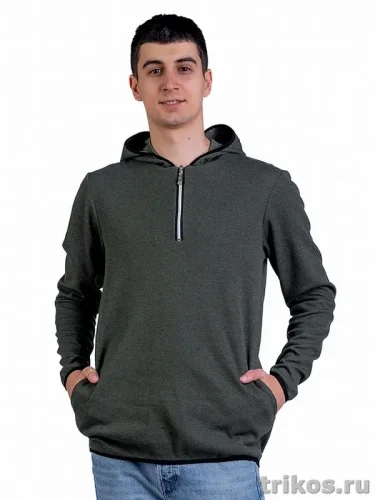 Толстовка мужская с капюшоном,горловина на молнии 
