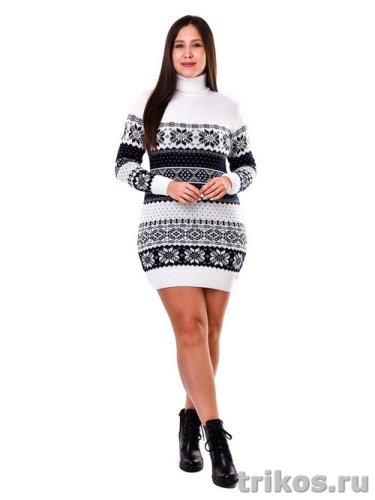Платье женское вязаное (жаккардовое) орнамент "снежинки"